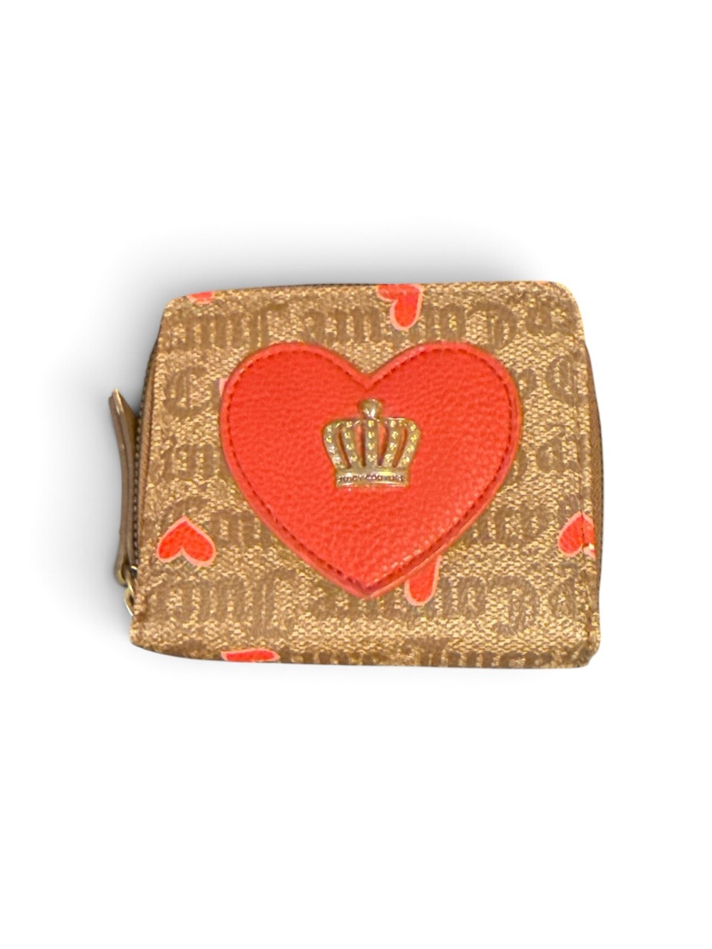 Juicy Couture Brown Signature Zip Card Holder with Red Heart